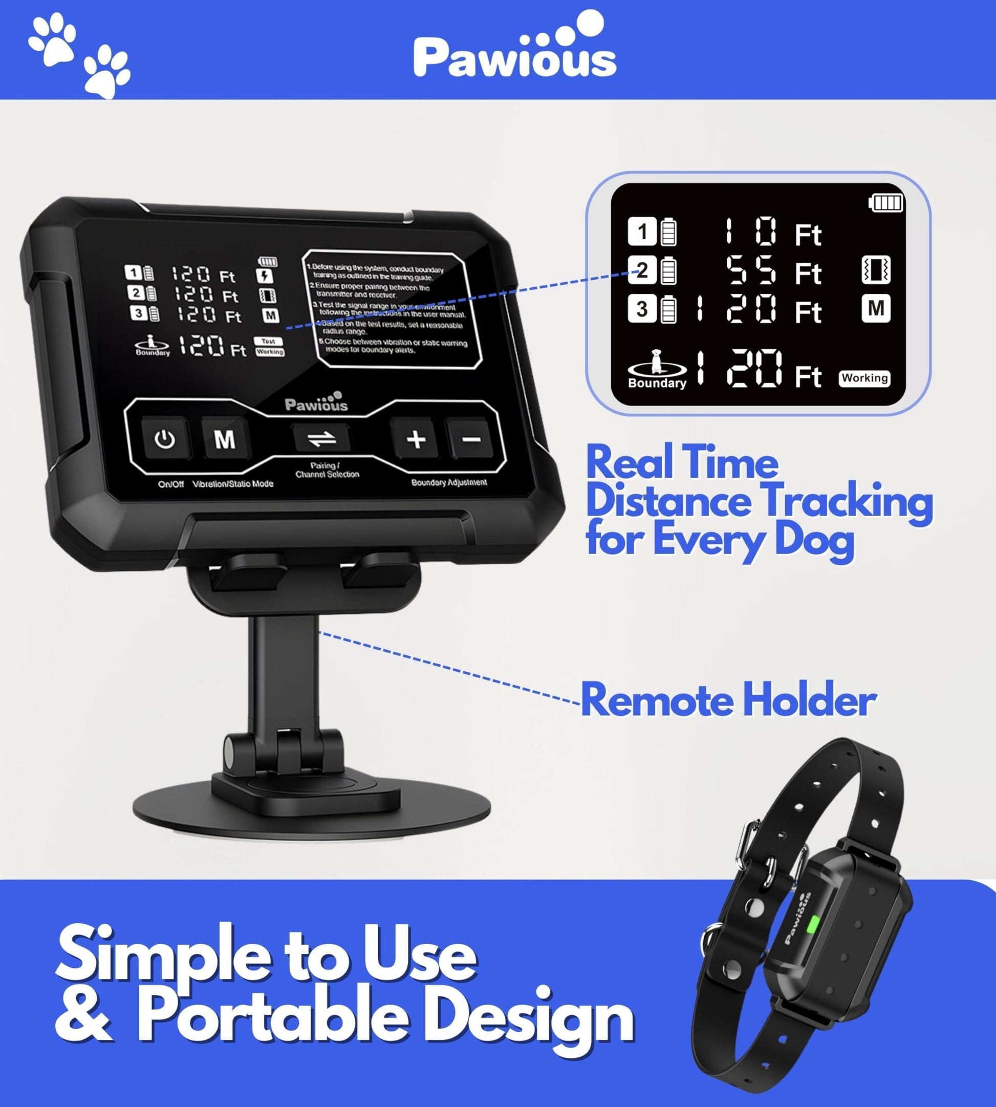 PAWIOUS Wireless High Precision Dog Containment System for Up to 1 Acre For Pet With Love