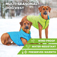 Load image into Gallery viewer, AiryVest Lightweight Reversible Winter Dog Jacket - Water Resistant &amp; Windproof - S - Green/Blue
