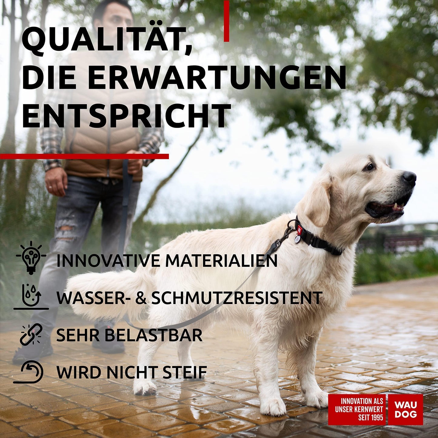 WAUDOG Adjustable Waterproof Dog Collar with Durable Metal Clasp and QR Dog Tag BLACK XLARGE For Pet With Love