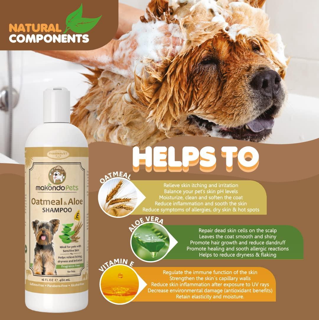 Makondo Pets Hypoallergenic Oatmeal Shampoo for Dogs with Aloe Vera 16 Oz For Pet With Love