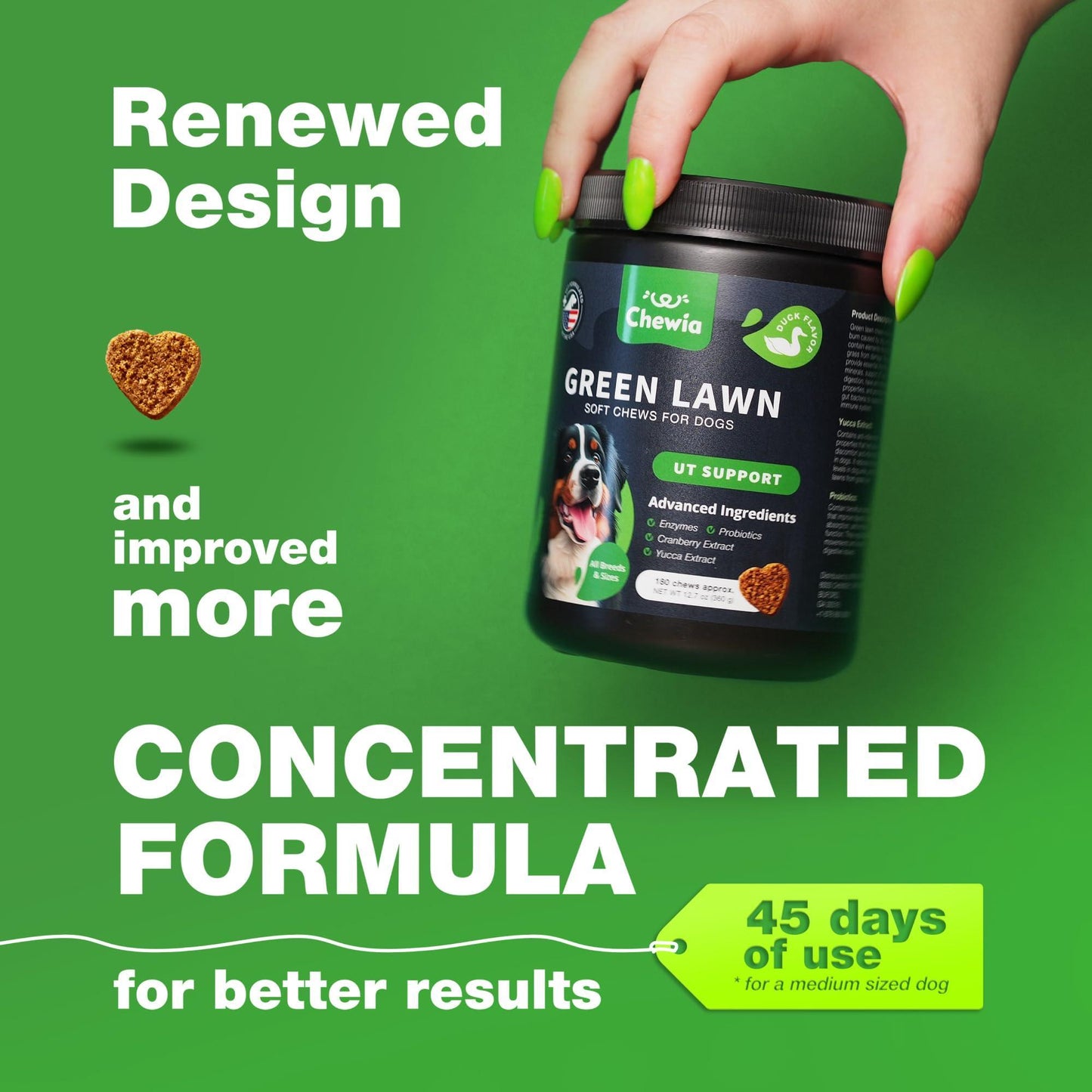 CHEWIA Dog Urine Neutralizer for Lawn w/Probiotics Enzymes & Multivitamins 180Ct For Pet With Love