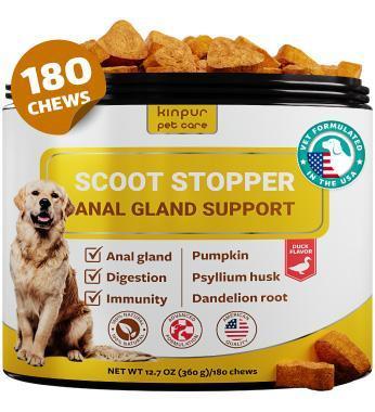 Kinpur Pet Care Scoot Stopper Anal Gland Support for Dogs 180 Chews For Pet With Love