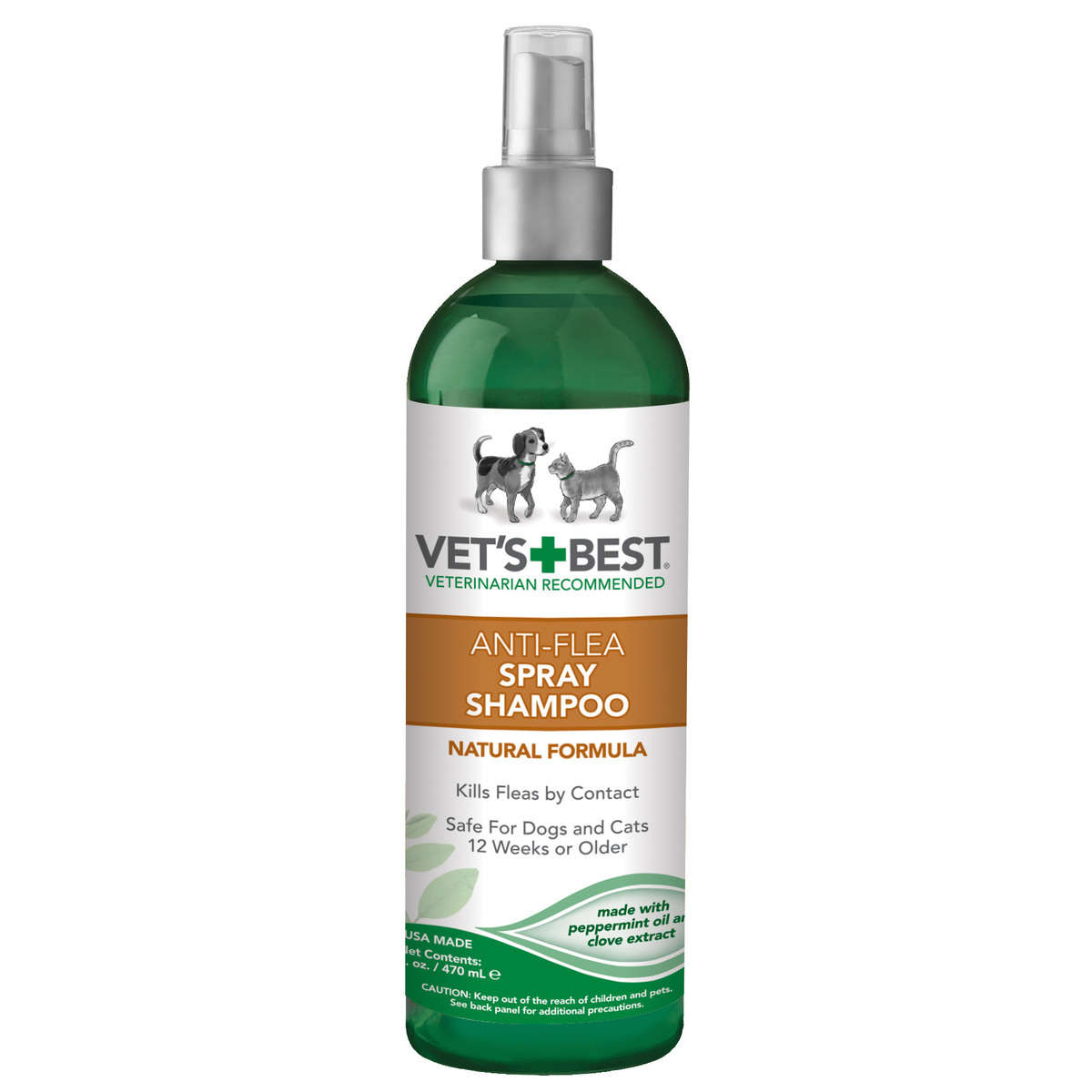 Vet's Best Pet Anti-Flea Easy Spray Shampoo 16oz Green 2.38 x 2.38 x 8.75 For Pet With Love
