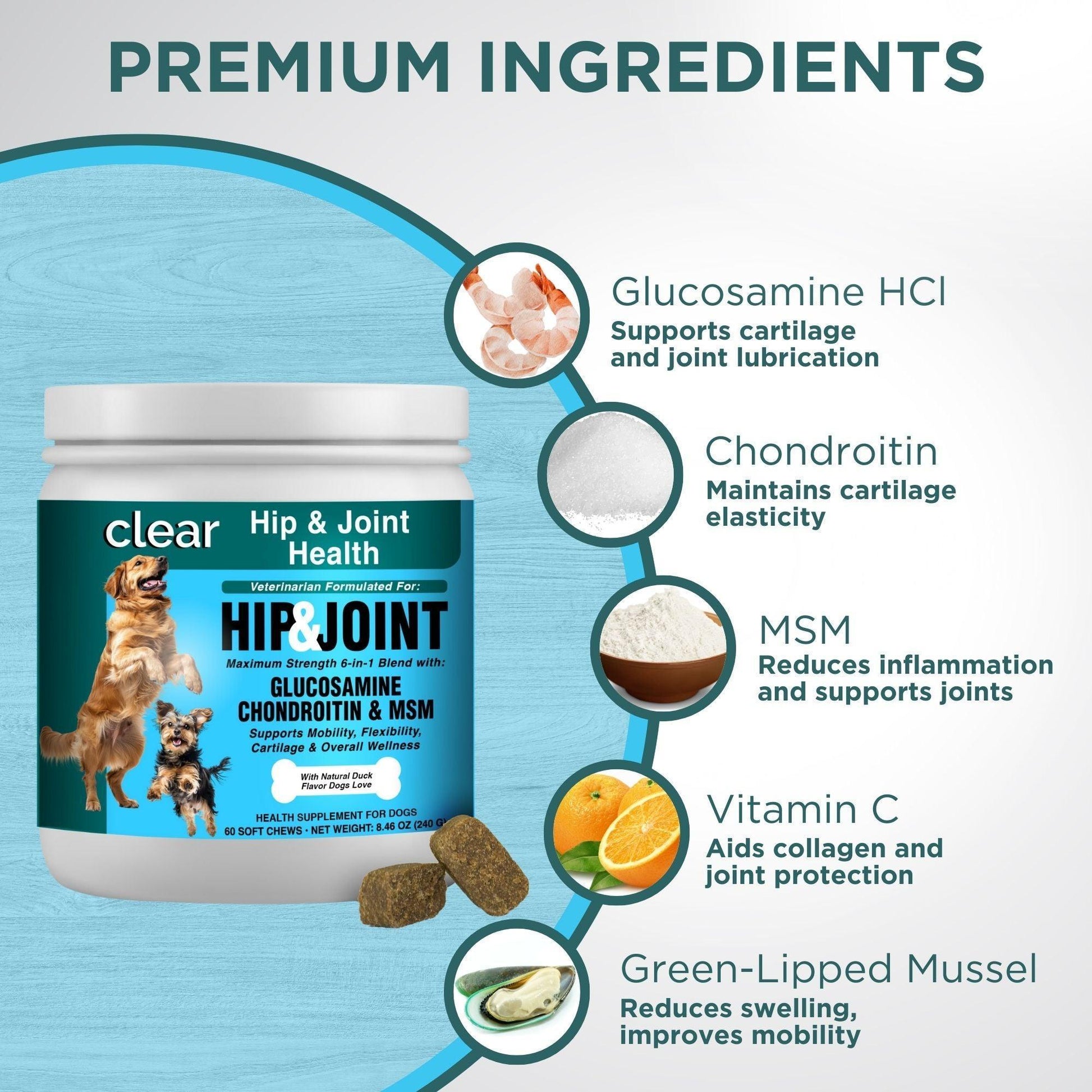 Clear Probiotics Hip & Joint Support Supplement for Dogs * 60 Count For Pet With Love