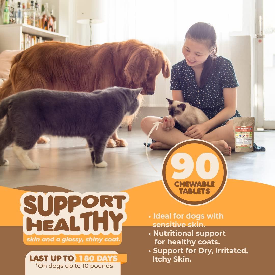 Makondo Pets Skin and Coat Supplement with Fish Oil for Dogs & Cats (90 Tablets) For Pet With Love