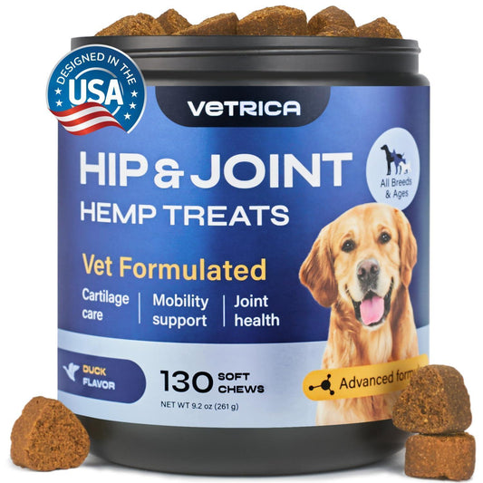VETRICA Canine Hip & Joint Supplement with Hemp & Glucosamine 130 Chews For Pet With Love