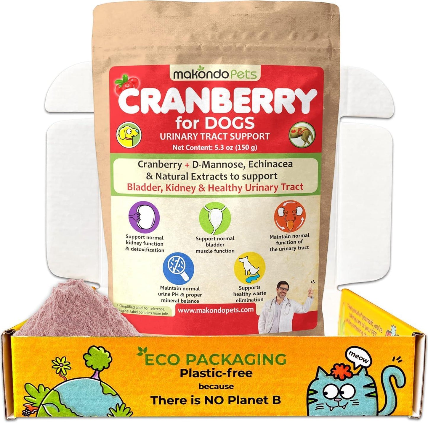 Makondo Pets Cranberry UTI Treatment & Kidney Support for Dogs 5.3 Oz For Pet With Love
