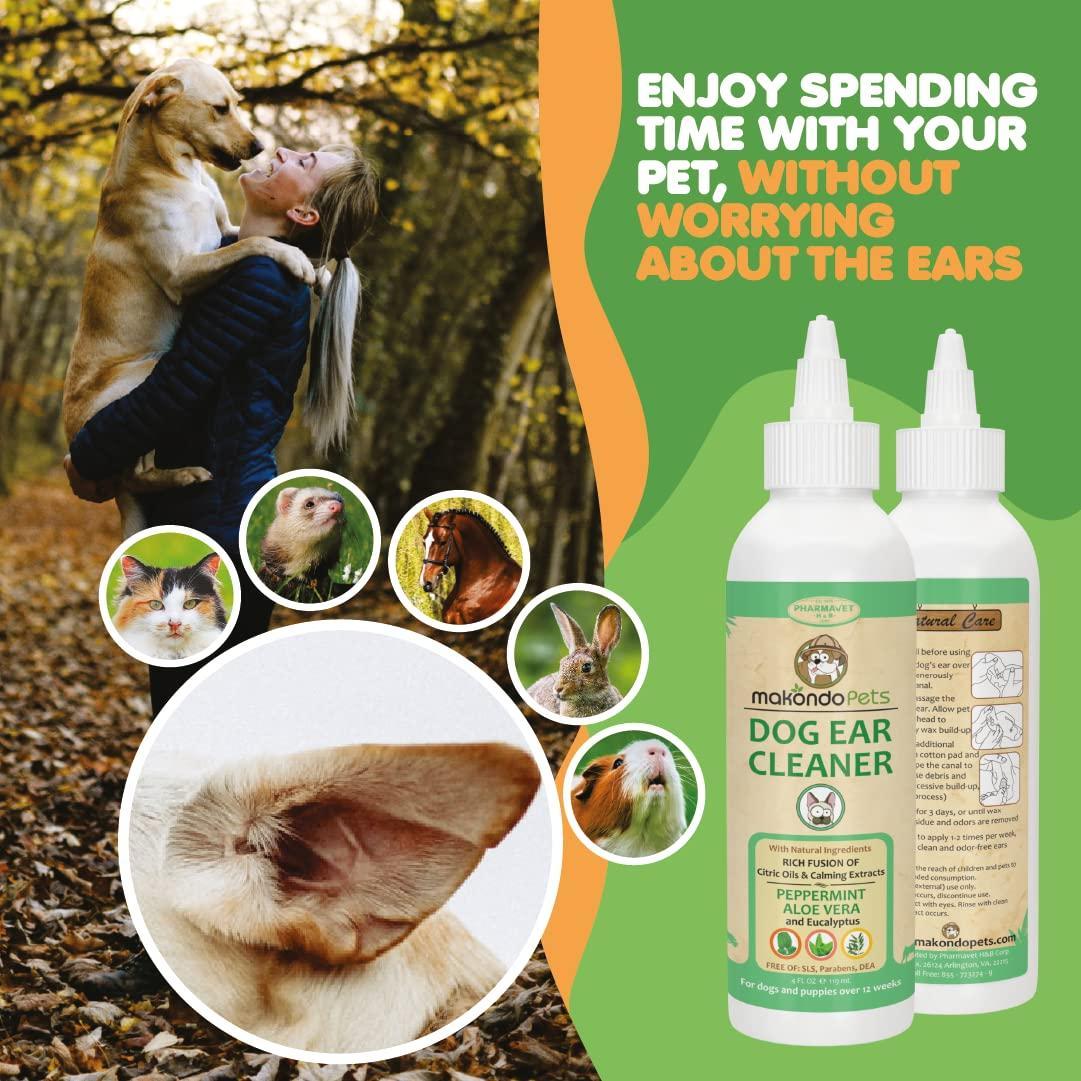 Makondo Pets Dog Ear Cleaner Solution with Peppermint 4 Oz For Pet With Love