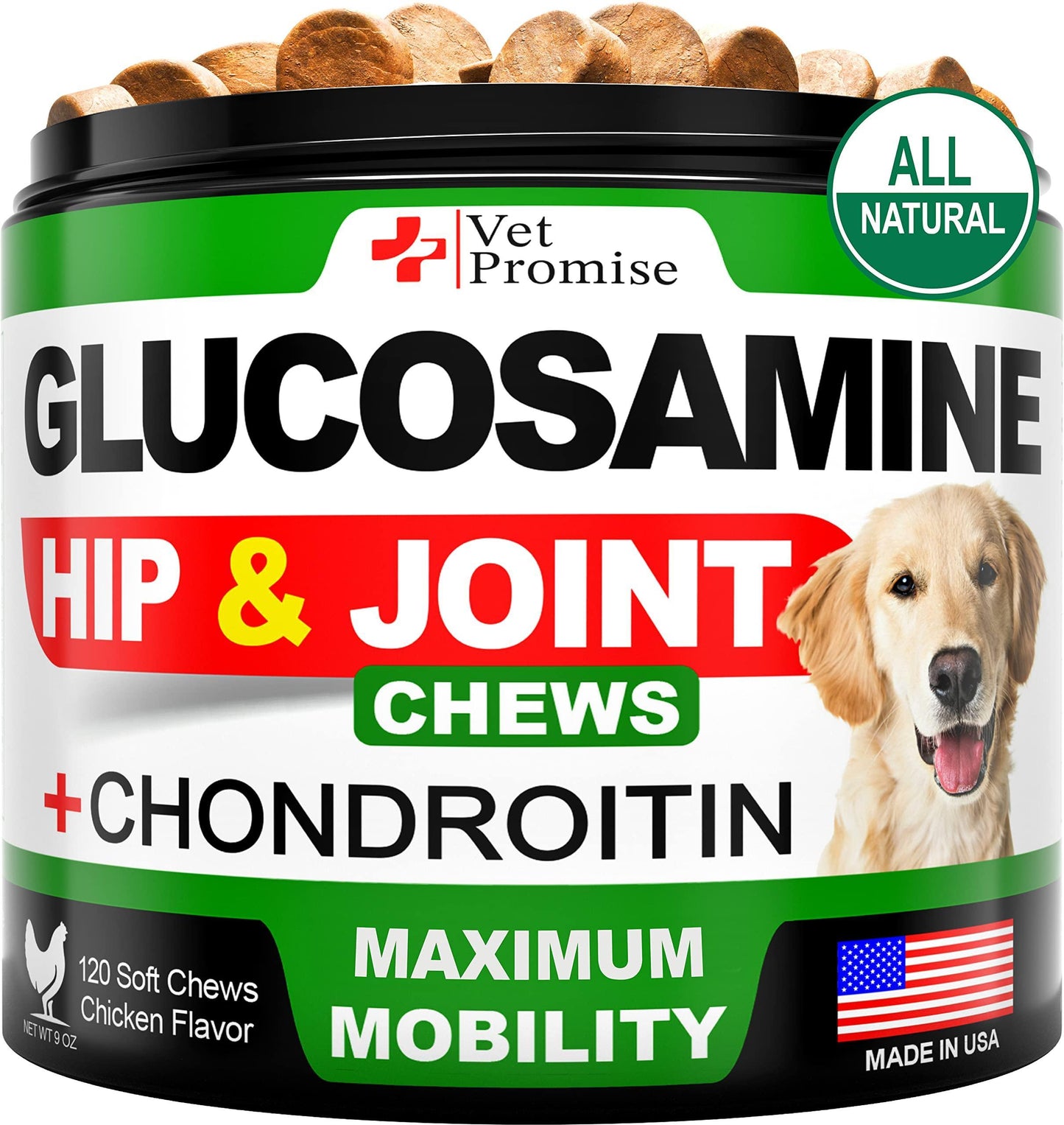 Vet Promise Glucosamine Chondroitin Hip and Joint Supplement for Dogs 120 Chews For Pet With Love