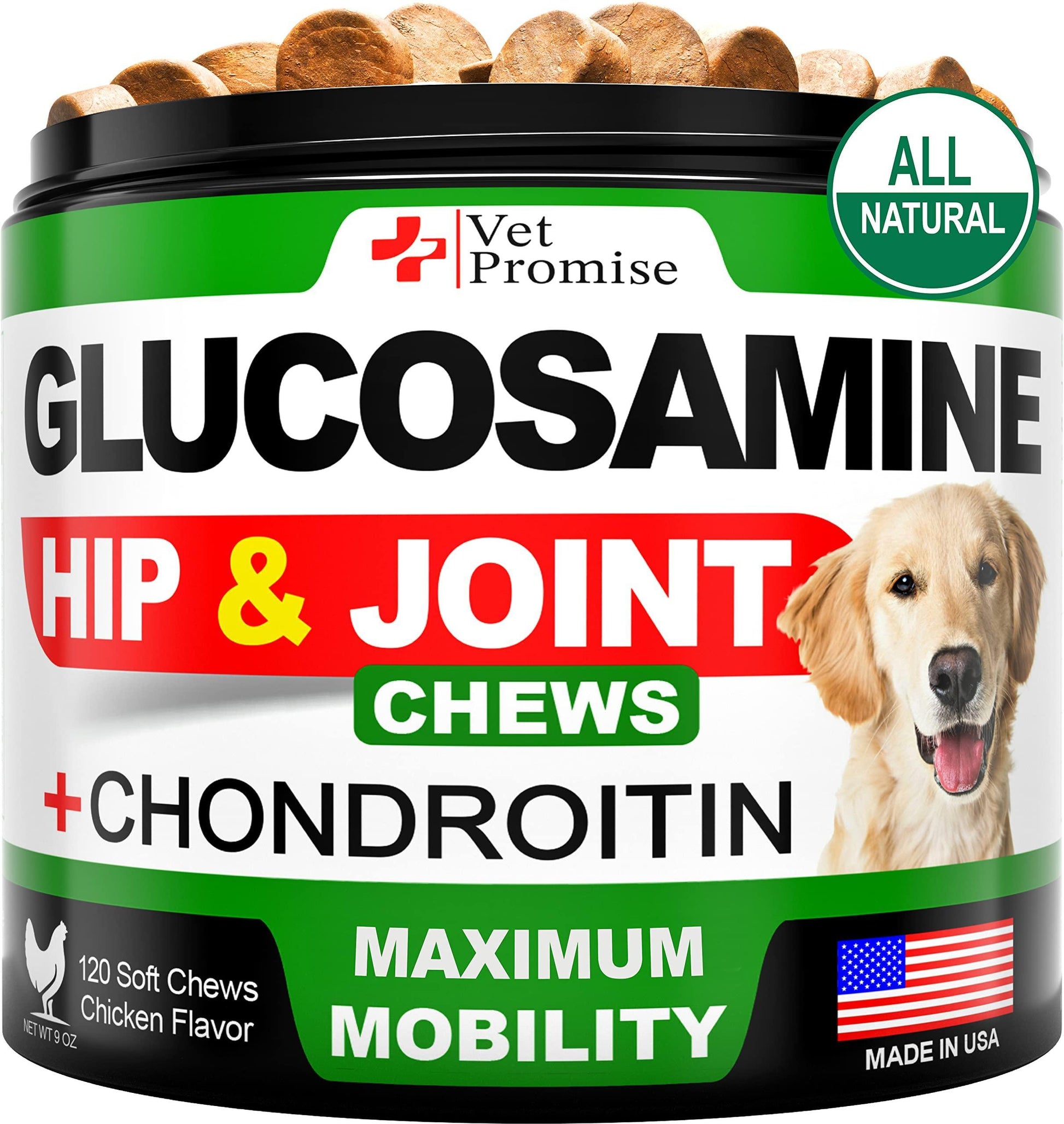 Vet Promise Glucosamine Chondroitin Hip and Joint Supplement for Dogs 120 Chews For Pet With Love