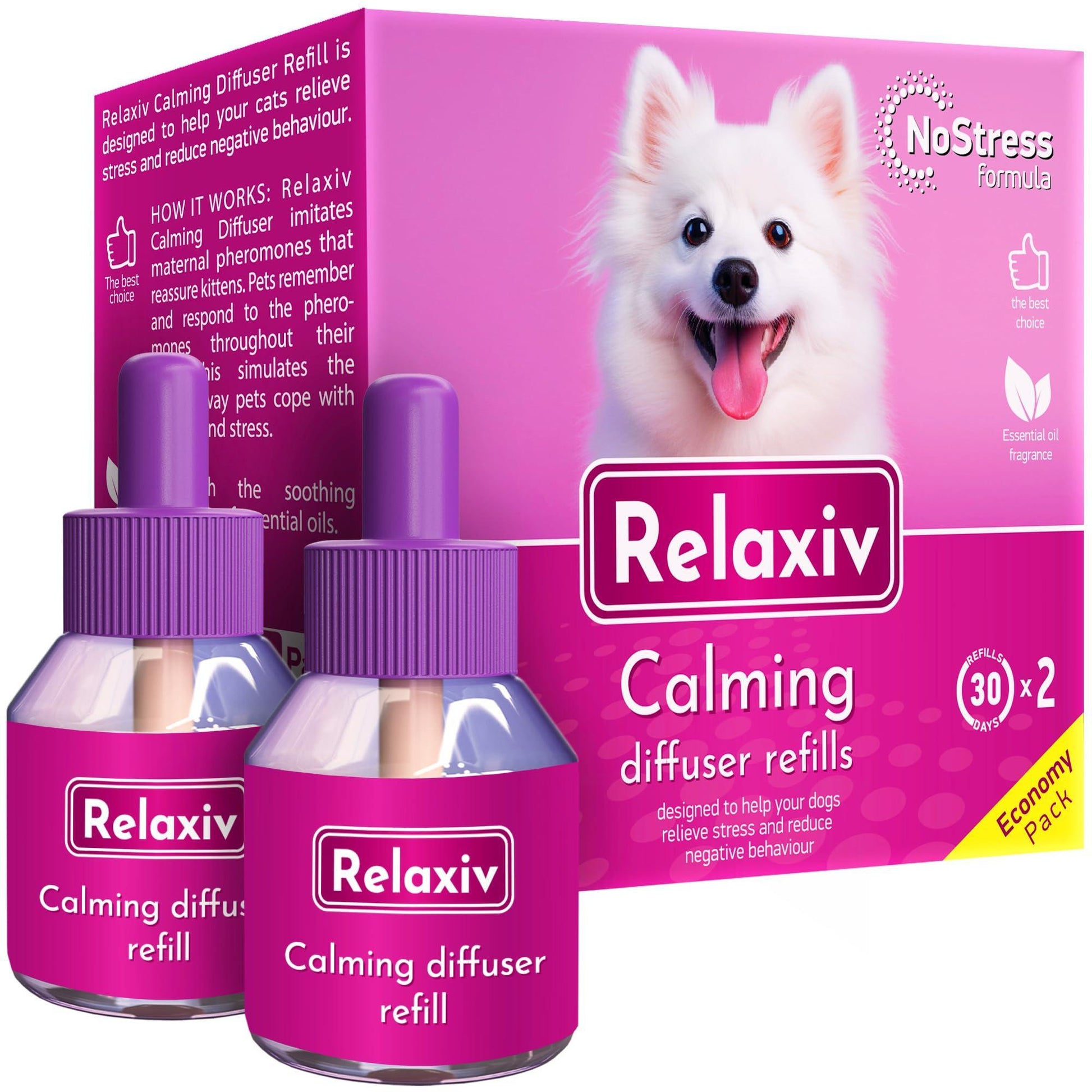 Beloved Pets RELAXIV Calming Pheromone Diffuser Refill for Dogs 2 Pack For Pet With Love