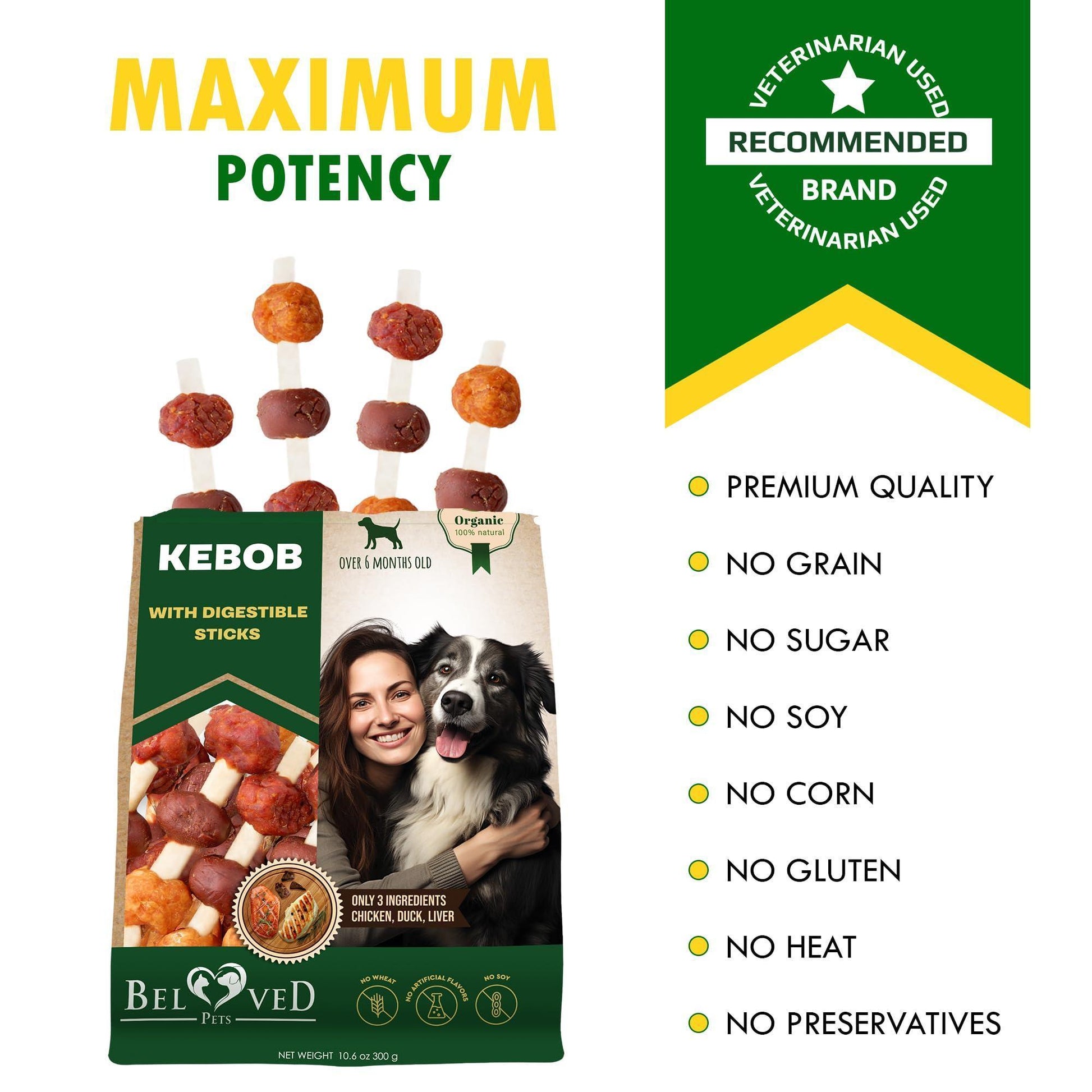 Beloved Pets All Natural & Organic Kabobs Dog Treats with Duck & Chicken Meat 10.6 Oz For Pet With Love
