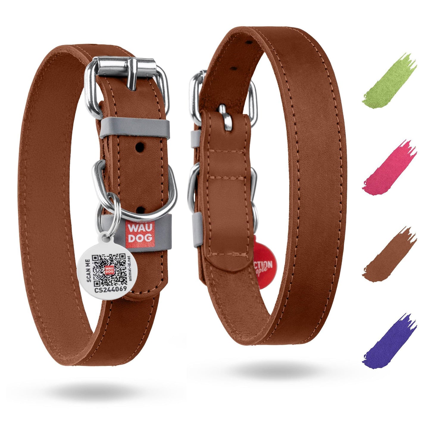 WAUDOG Long Lasting Leather Dog Collar for Large Dogs Medium & Small Dogs   Adjustable Classic Puppy Collars for Large Breed Dogs   Boy & Girl Dog Collars with Durable Buckle D Ring & QR Dog Tag For Pet With Love