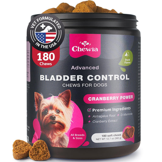 CHEWIA Dog Cranberry UTI Treatment Supplement for Bladder & Kidney Health 180 Chews For Pet With Love