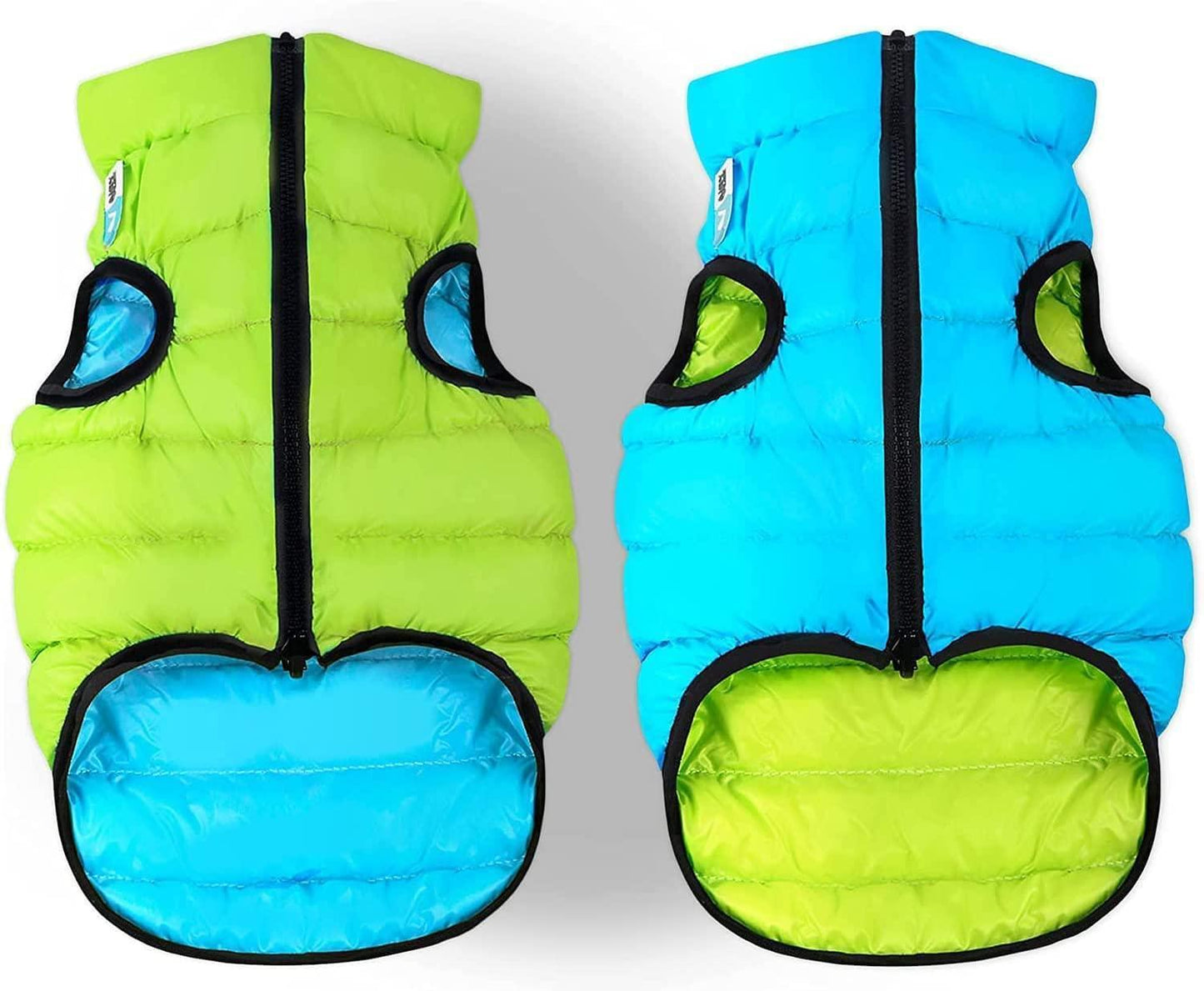 AiryVest Lightweight Reversible Winter Dog Jacket - Water Resistant & Windproof - S - Green/Blue For Pet With Love