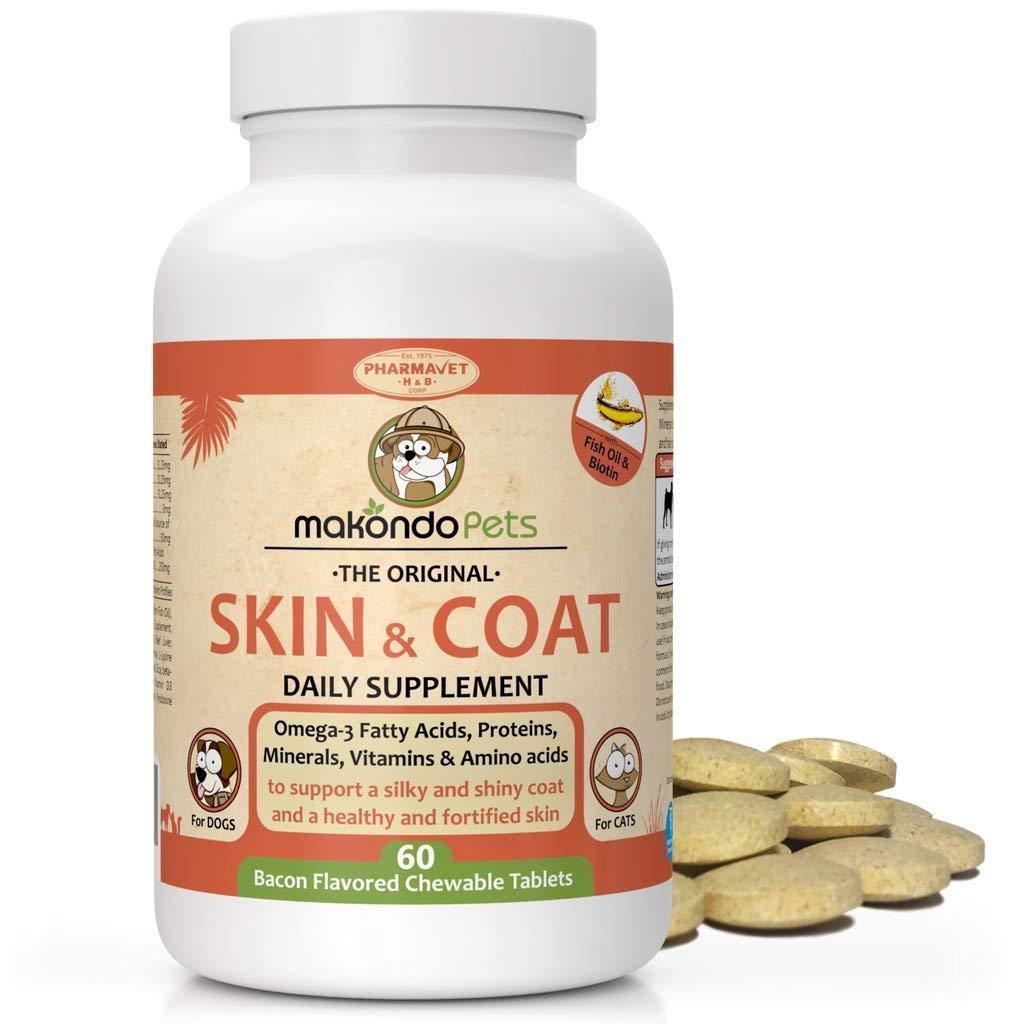 Makondo Pets Skin & Coat Supplement w/Fish Oil and Omega 3 for Dogs & Cats 60 Ct For Pet With Love