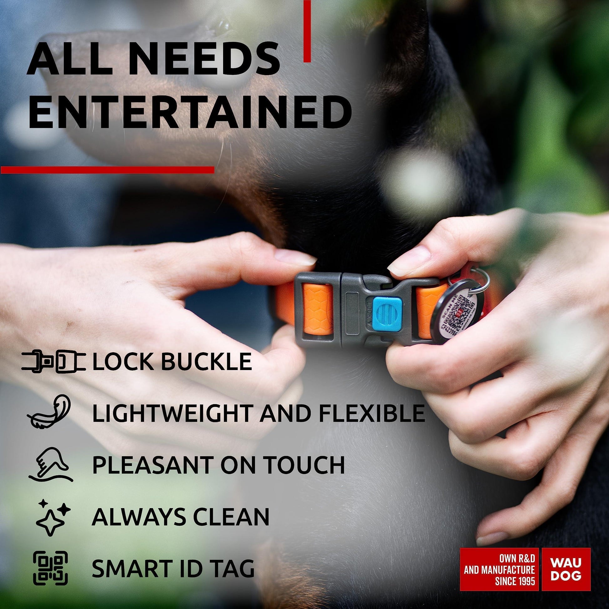 WAUDOG Adjustable Waterproof Dog Collar with Plastic Buckle and QR Dog Tag ORANGE SMALL For Pet With Love