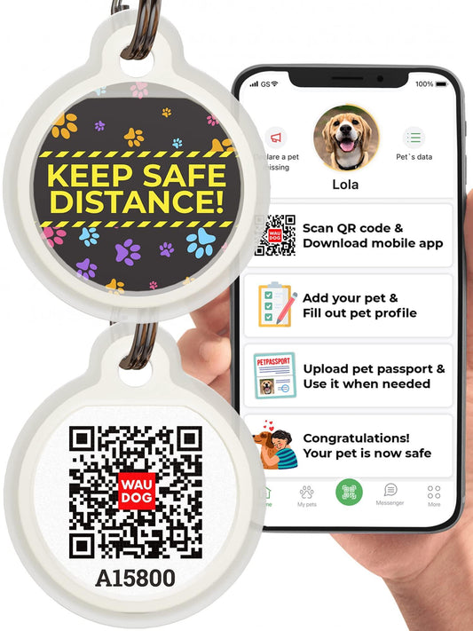 WAUDOG Silicone QR Code Pet ID Tags for Dogs & Cats (Distance L) For Pet With Love