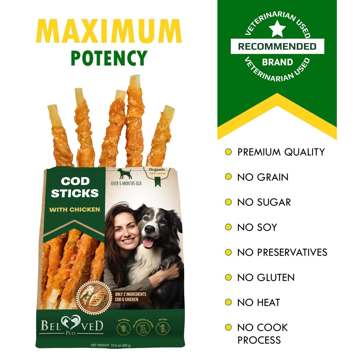 Beloved Pets All Natural Chicken Wrapped Cod Sticks Dog Treats 10.6 Oz For Pet With Love
