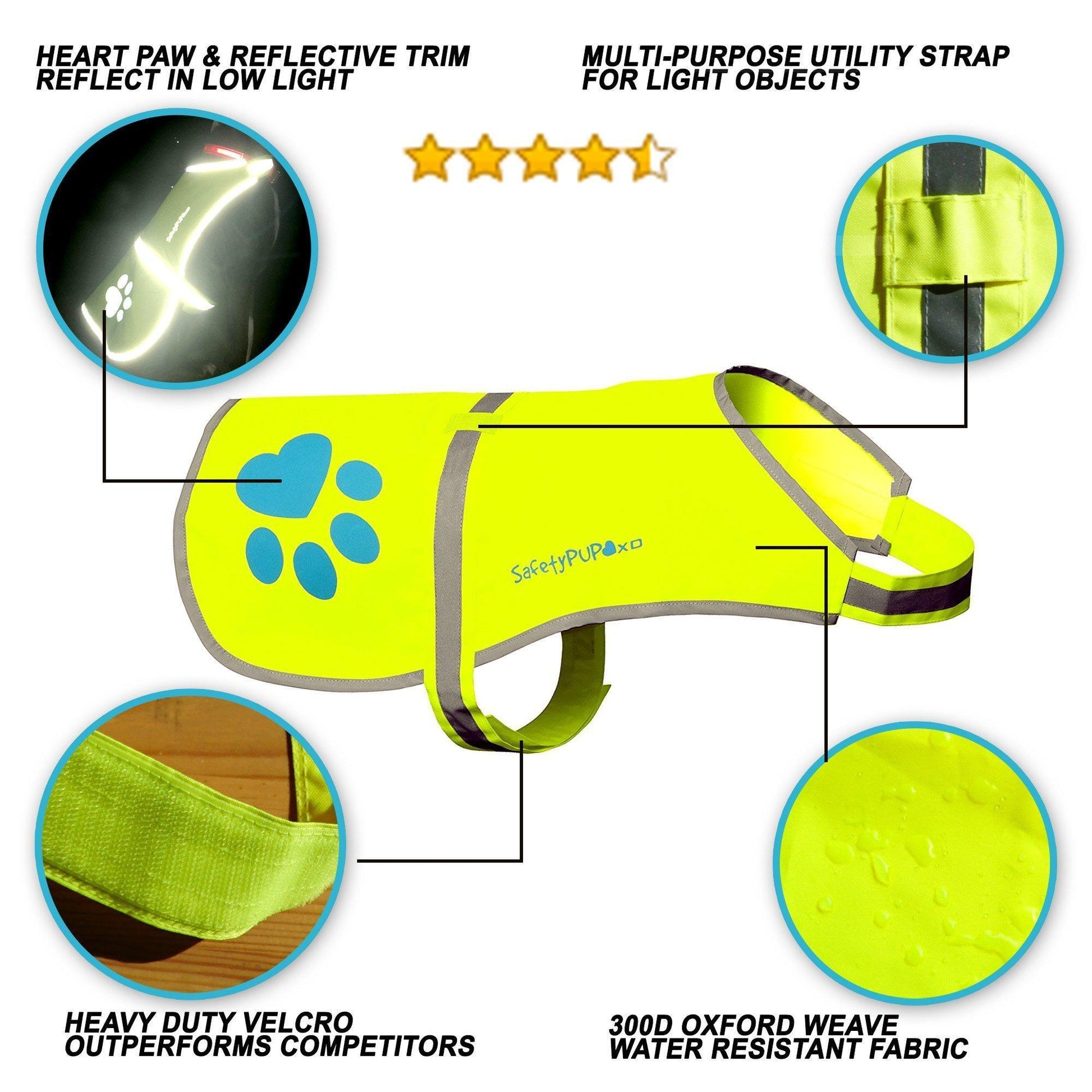 SafetyPUP XD Dog Reflective Vest  Hi Vis Safety Vest  Neon Yellow  XLarge  Fits Dogs 100 lbs  130 lbs For Pet With Love