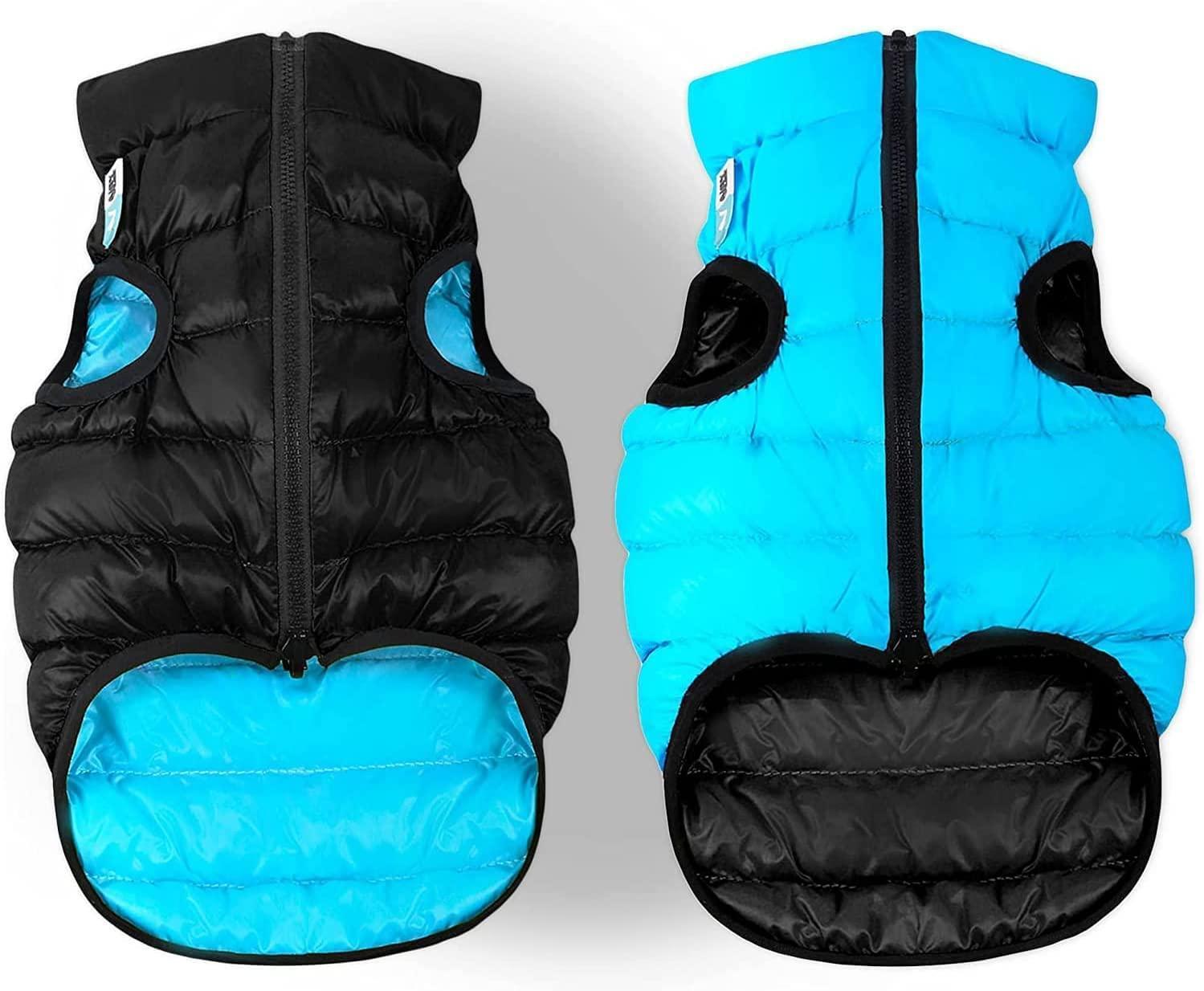 AiryVest Lightweight Reversible Winter Dog Jacket  Water Resistant & Windproof  XSmall  Black/Blue For Pet With Love