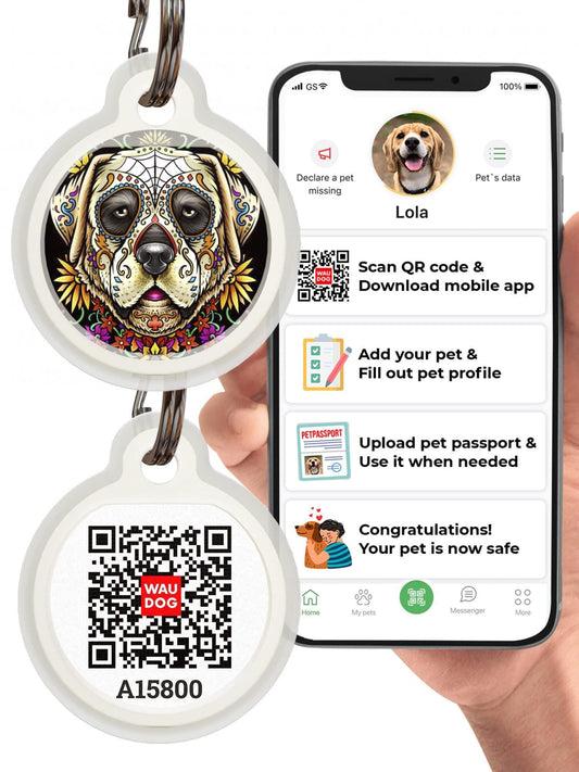 WAUDOG Silicone QR Code Pet ID Tags for Dogs & Cats (Dog Skull) For Pet With Love