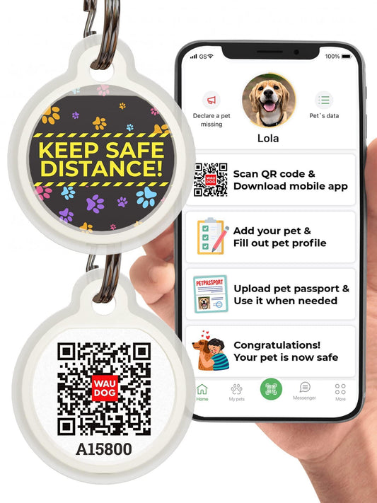 WAUDOG Silicone QR Code Pet ID Tags for Dogs & Cats (Distance) For Pet With Love