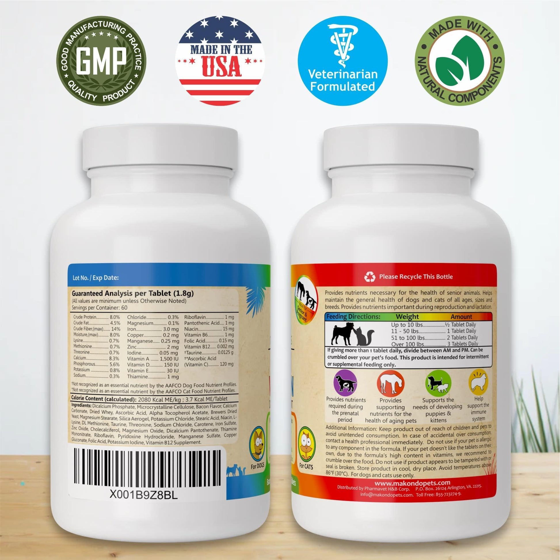 Makondo Pets Prenatal Dog and Cat Vitamins 60 Tablets For Pet With Love