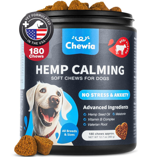CHEWIA Hemp Calming Anxiety Relief Chews for Dogs 180 Chews For Pet With Love