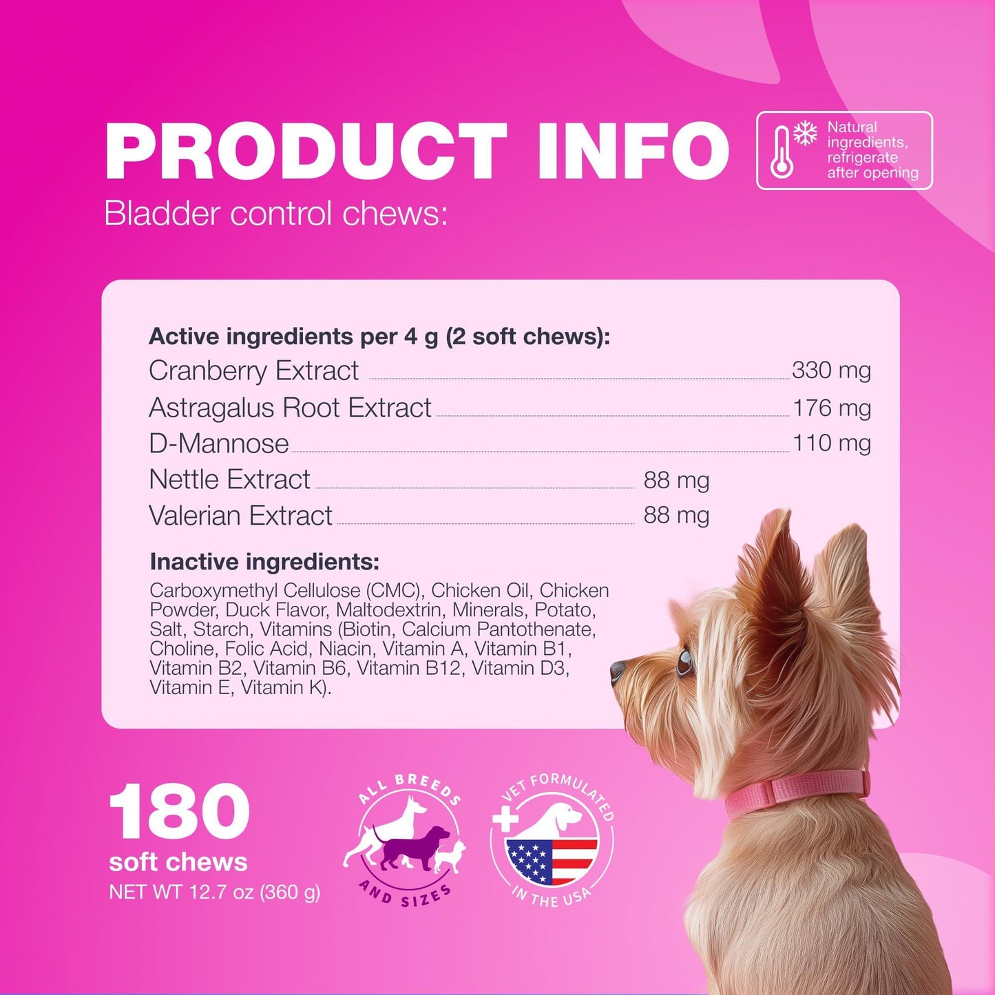 CHEWIA  Cranberry UTI Treatment Bladder Control Supplement  Dog Chews 180 Chews For Pet With Love