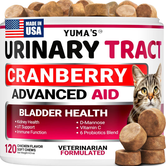 YUMA'S Cat Urinary Tract Infection Multivitamin Treatment and Supplement. 120 Chews For Pet With Love