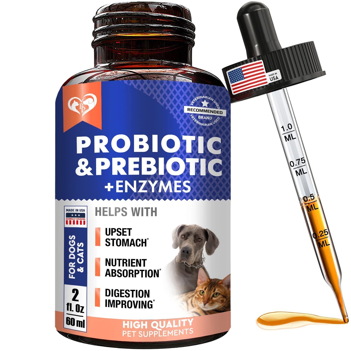 Beloved Pets Probiotics & Prebiotics with Enzymes Food Supplements for Dogs & Cats 2Oz For Pet With Love