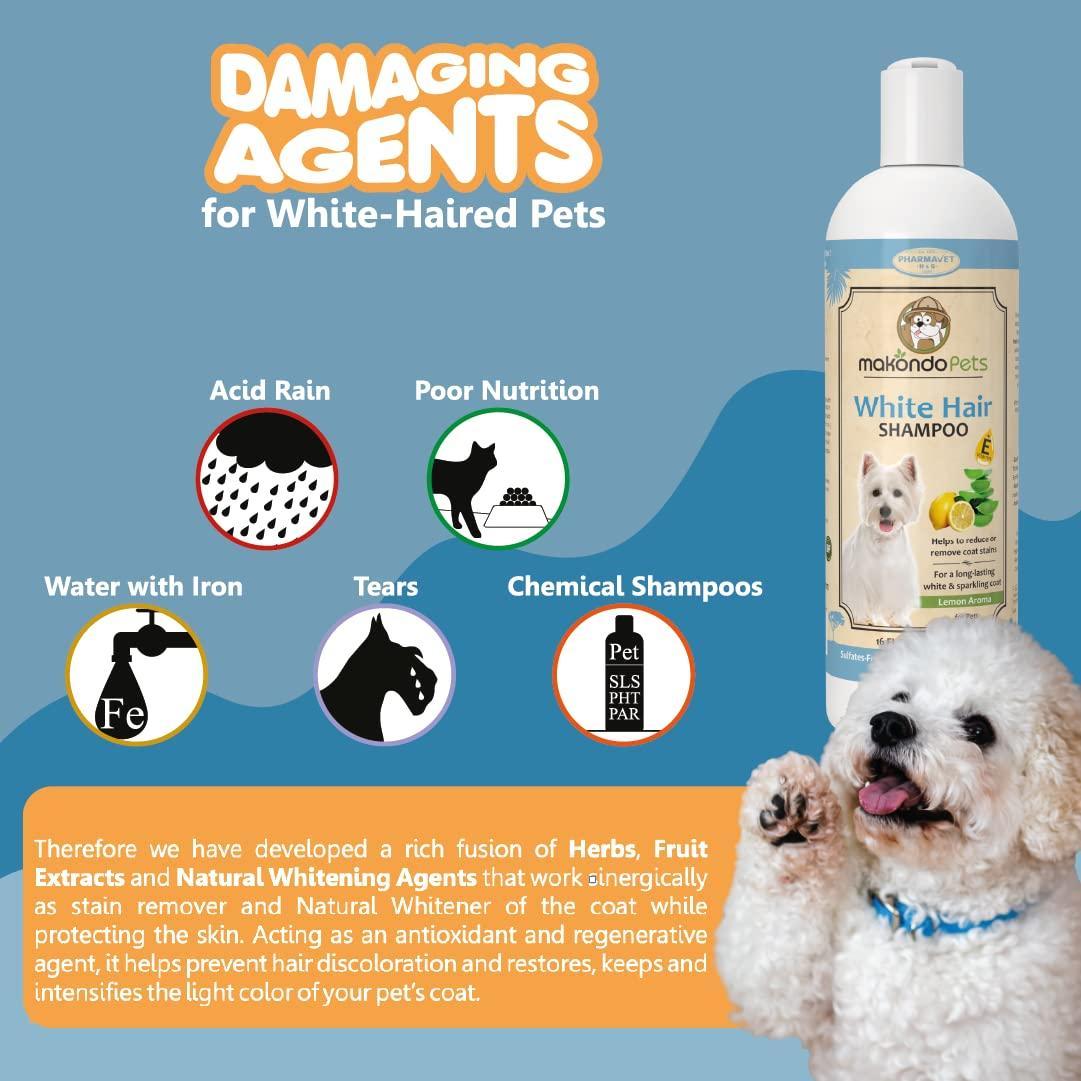 Makondo Pets Whitening Pet Shampoo for Itching Dry Sensitive Skin. Non Toxic Formula. 16 Fl. Oz. For Pet With Love