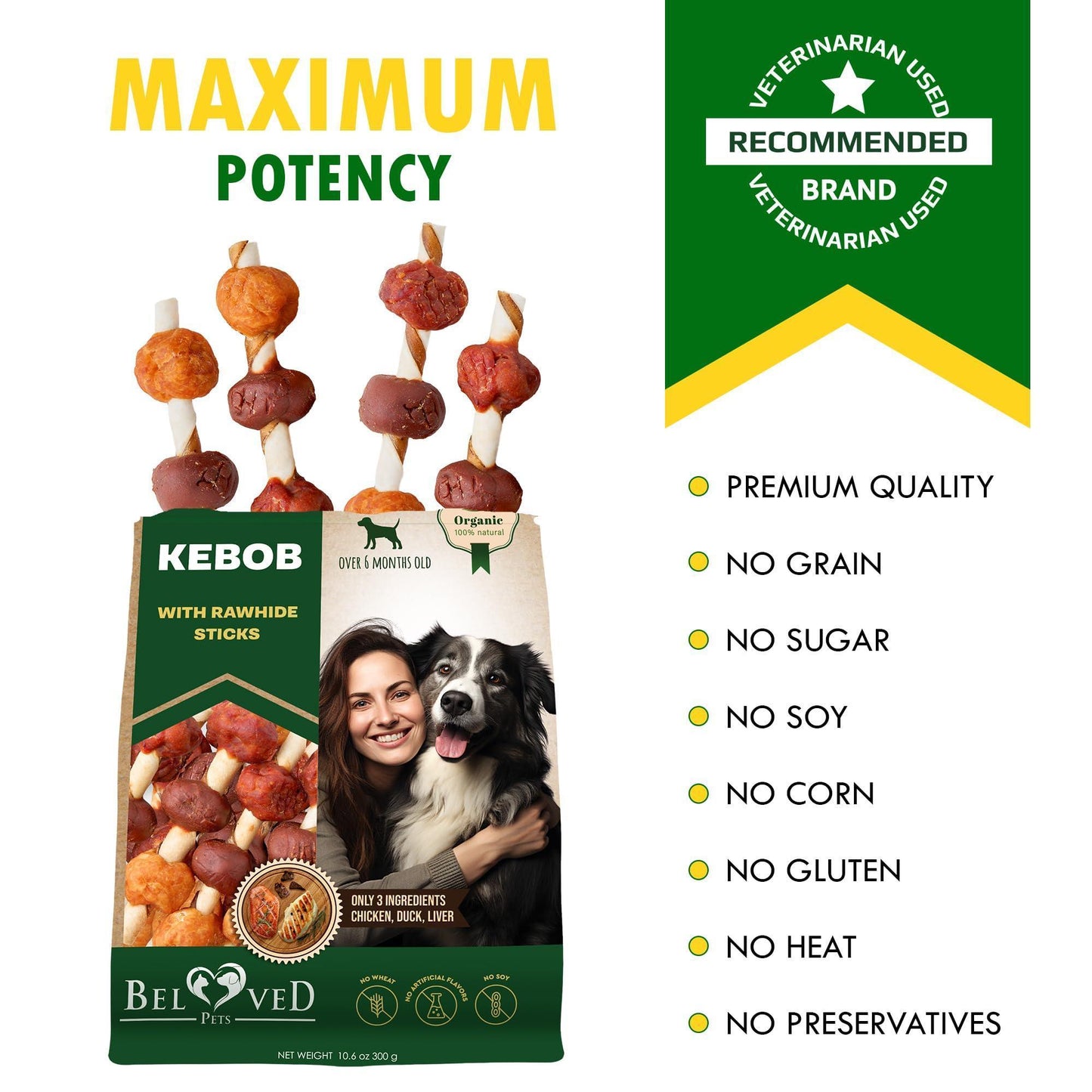 Beloved Pets Kabobs Rawhide Dog Treats with Duck & Chicken 10.6 Oz For Pet With Love