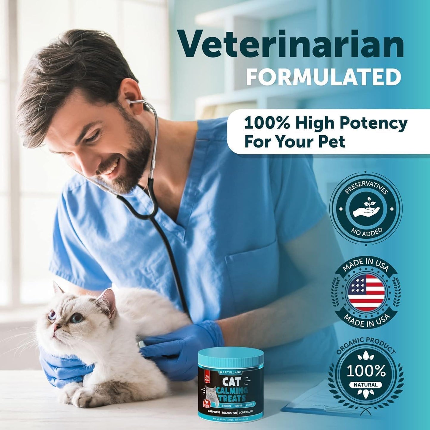 Artullano Hemp Cat Calming Treats for Stress & Anxiety Relief 135 Chews For Pet With Love