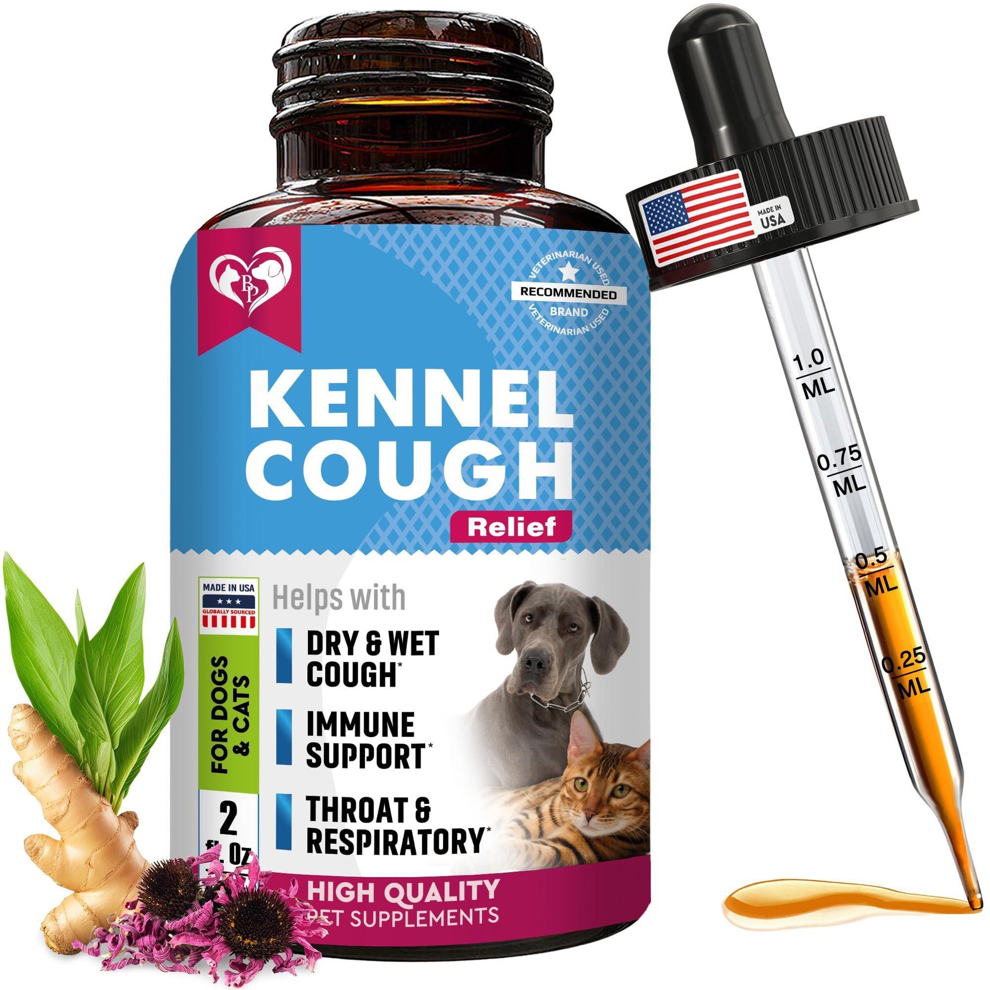 Beloved Pets Kennel Cough Treatment & Natural Infection Respiratory & Cough Relief for Dogs & Cats 2oz For Pet With Love