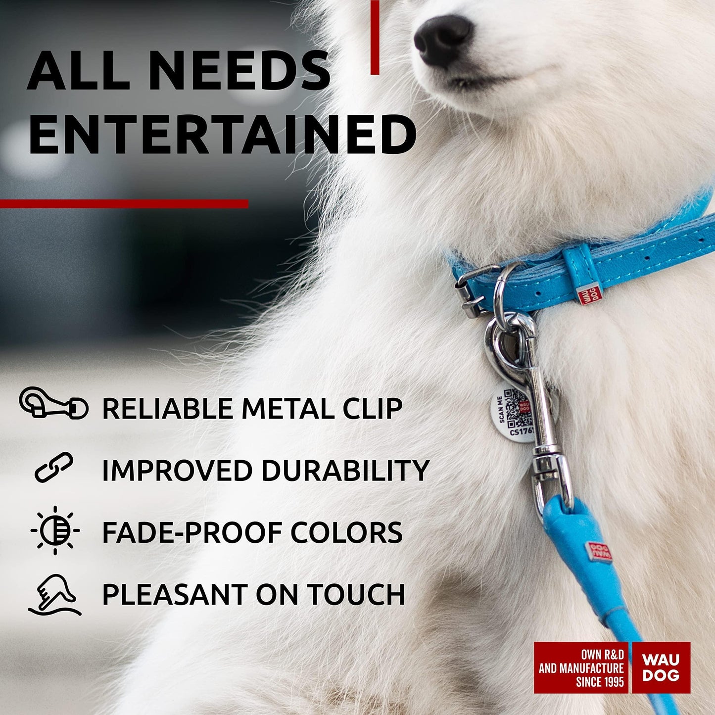 WAUDOG Rolled Leather Dog Leash 4Ft * 0.3 in for Small Medium and Large Dogs For Pet With Love