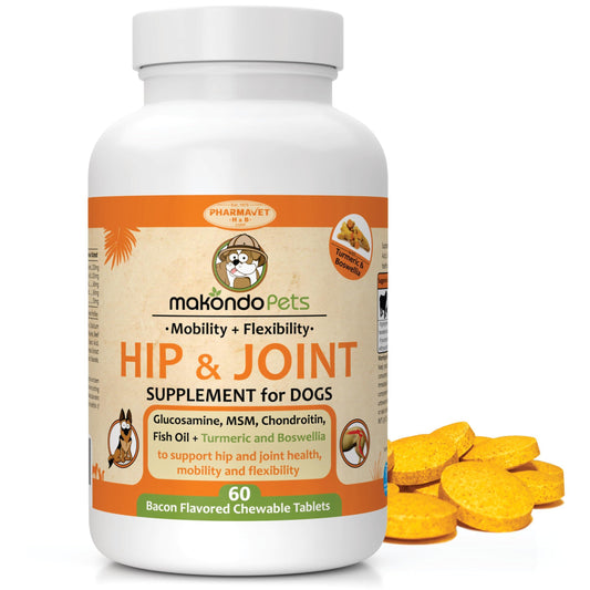 Makondo Pets Hip and Joint Supplement for Dogs with Glucosamine, Chondroitin, MSM & Turmeric For Pet With Love