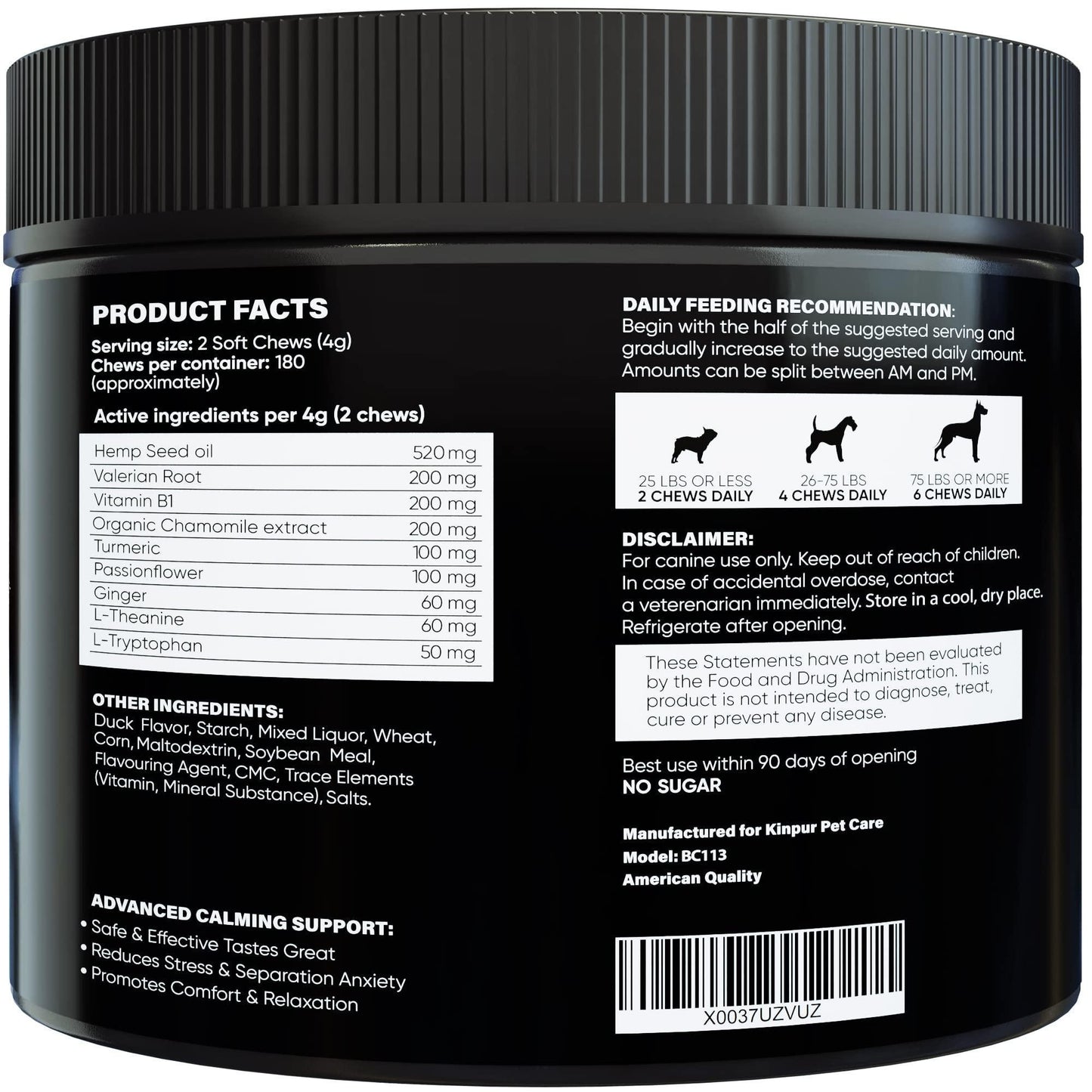 Kinpur Pet Care Calming Chews for Dogs with Hemp Oil 180 Chews For Pet With Love
