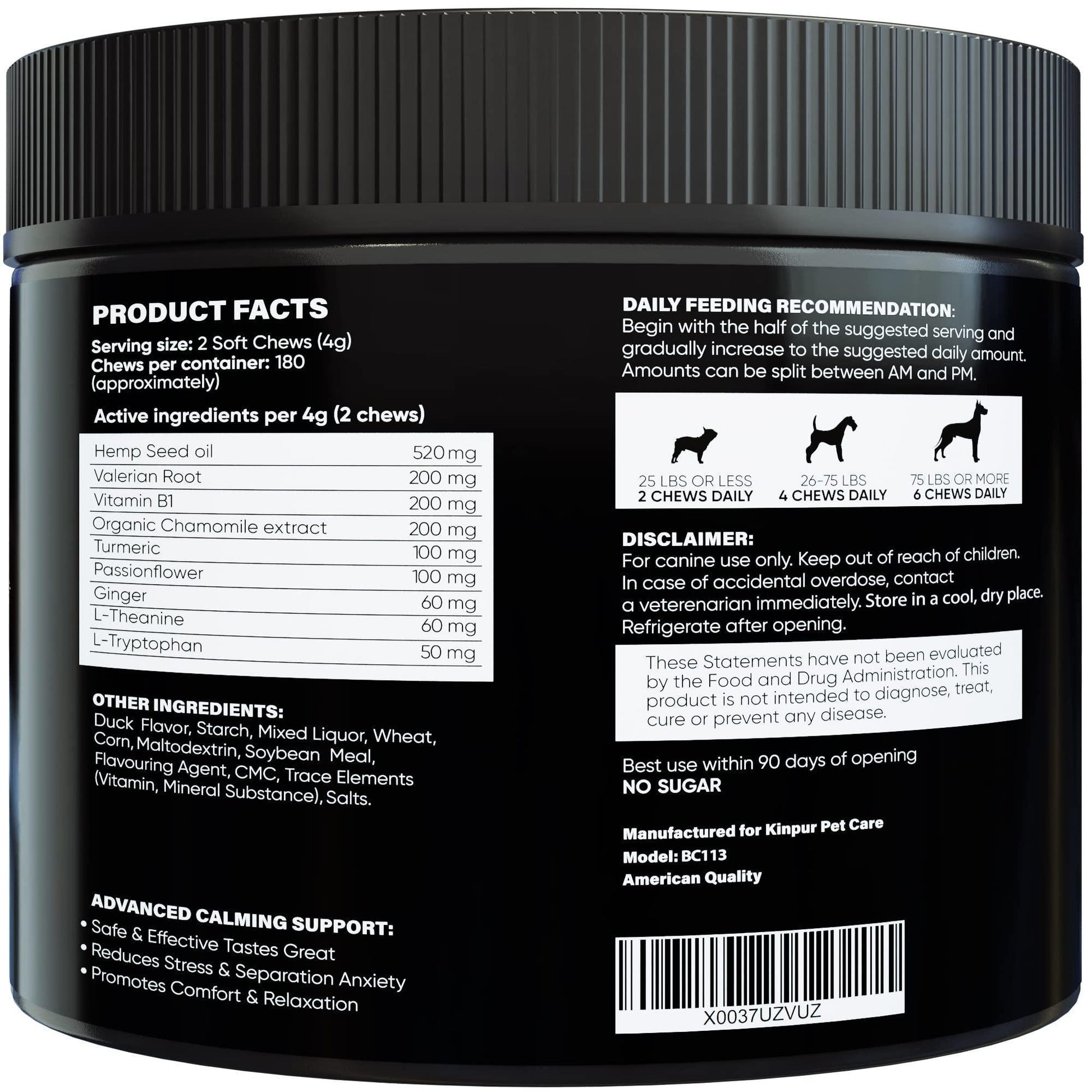 Kinpur Pet Care Calming Chews for Dogs with Hemp Oil 180 Chews For Pet With Love