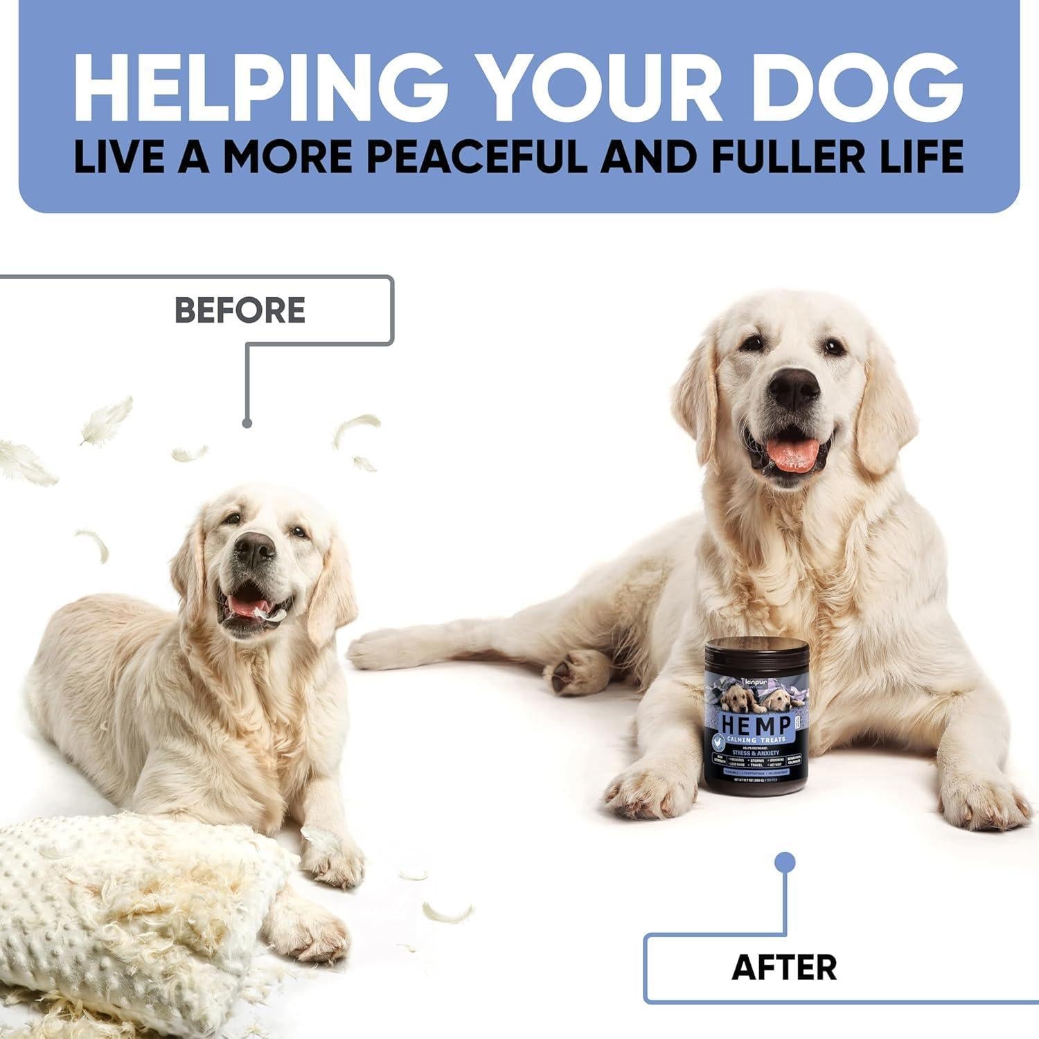 Kinpur Pet Care Natural Calming Chews for Dogs with Hemp Oil & Valerian Root * Chicken Flavor * 180 Chews For Pet With Love
