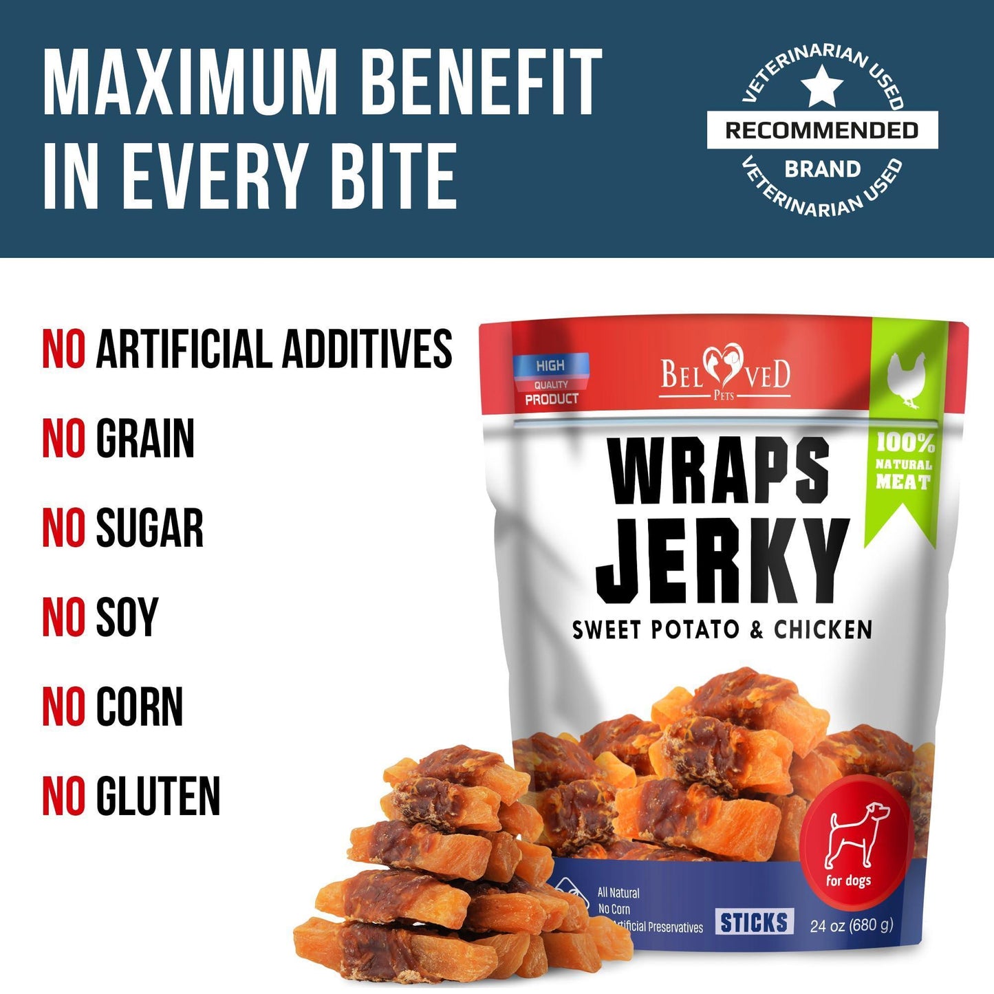 Beloved Pets All Natural Sweet Potato & Chicken Jerky Wraps Dog Treats 24 Oz For Pet With Love