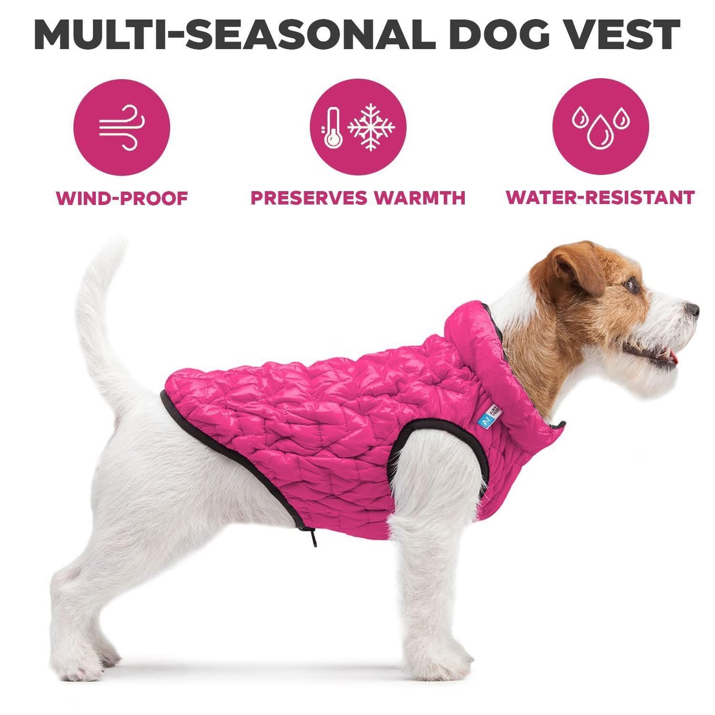 AiryVest Lightweight Reversible Water Resistant Windproof Warm Dog Jacket (Pink/Black) SMALL For Pet With Love