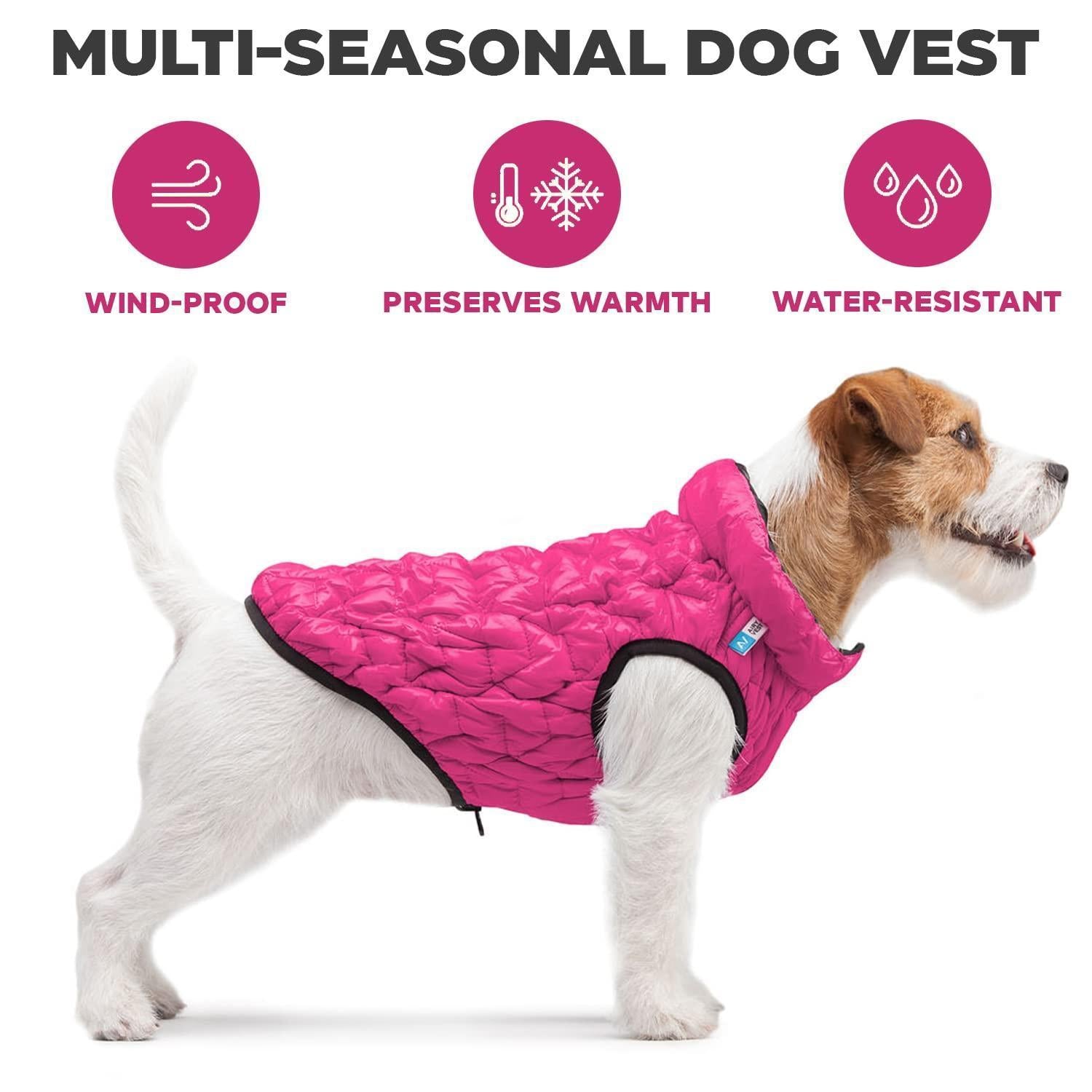 AiryVest Lightweight Reversible Water Resistant Windproof Warm Dog Jacket (Pink/Black) SMALL For Pet With Love