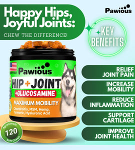 Pawious Hip and Joint Supplement for Dogs with Glucosamine