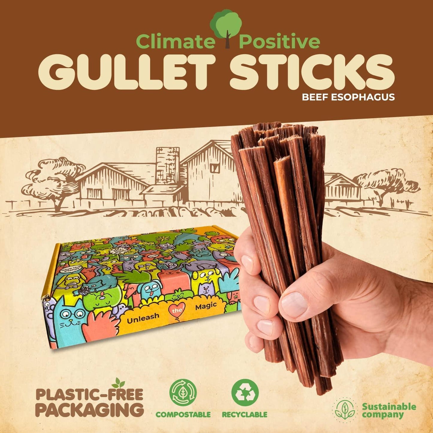 Makondo Pets Gullet Sticks 100% Natural Beef Esophagus Dog Chews 6” 24 Ct For Pet With Love