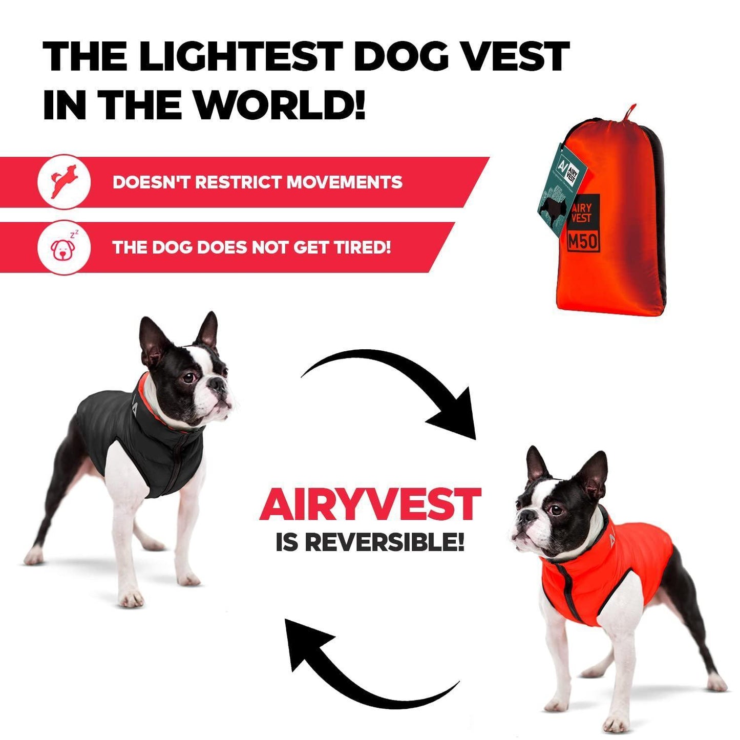 AiryVest Lightweight Reversible Winter Dog Jacket - SMALL -  Black/Red For Pet With Love