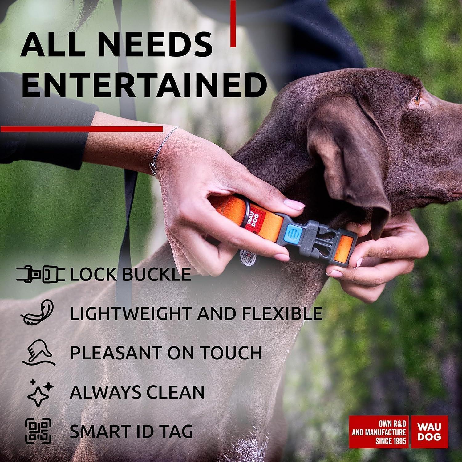 WAUDOG Adjustable Waterproof Heavy Duty Dog Collar with Durable Plastic Buckle and QR Dog Tag. XXLARGE (Orange) For Pet With Love