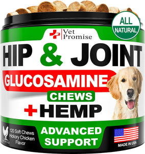 Vet Promise Glucosamine  Hemp Hip and Joint Support Supplement for Dogs 120 Chews