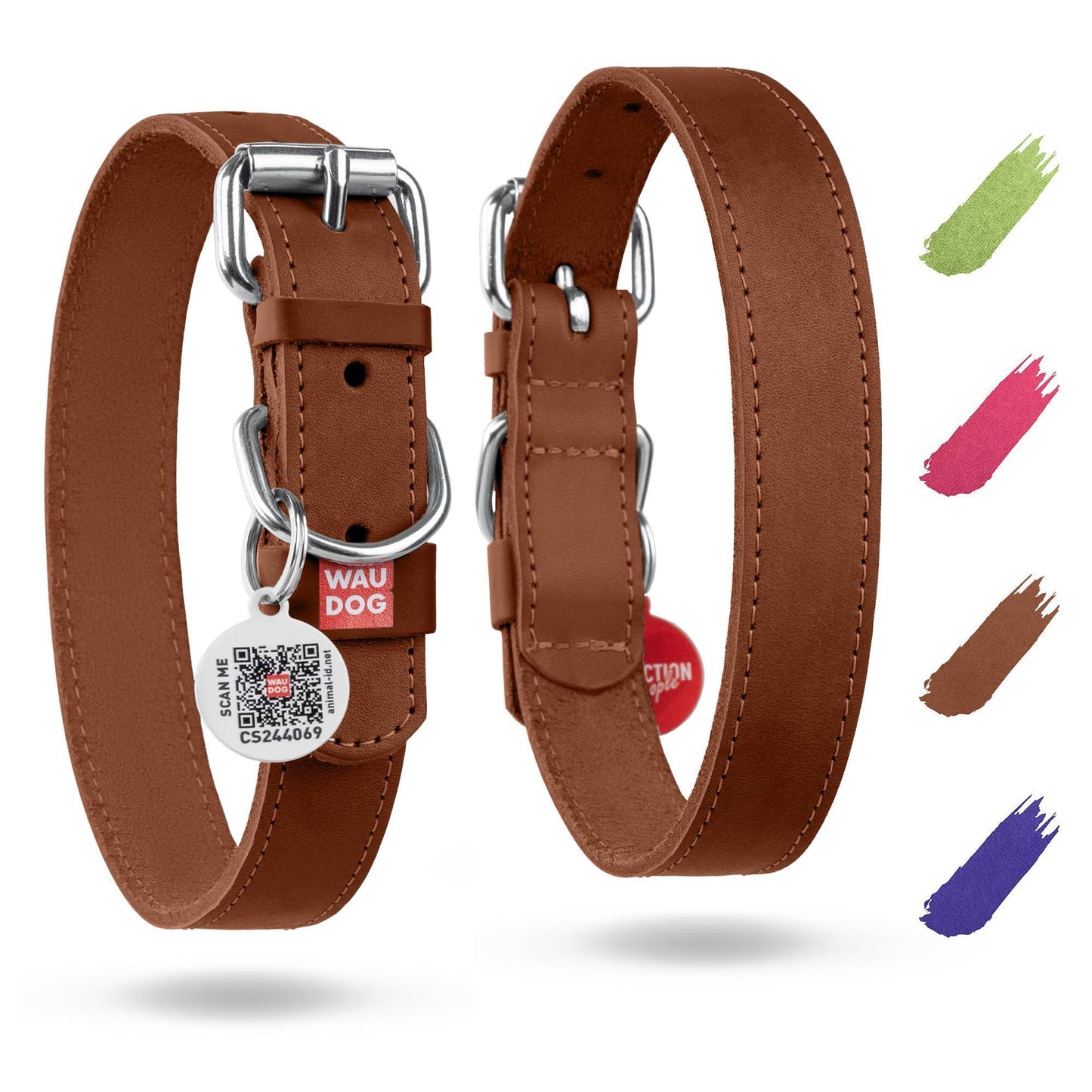 WAUDOG Long Lasting Leather Dog Collar for Large Dogs Medium & Small Dogs For Pet With Love